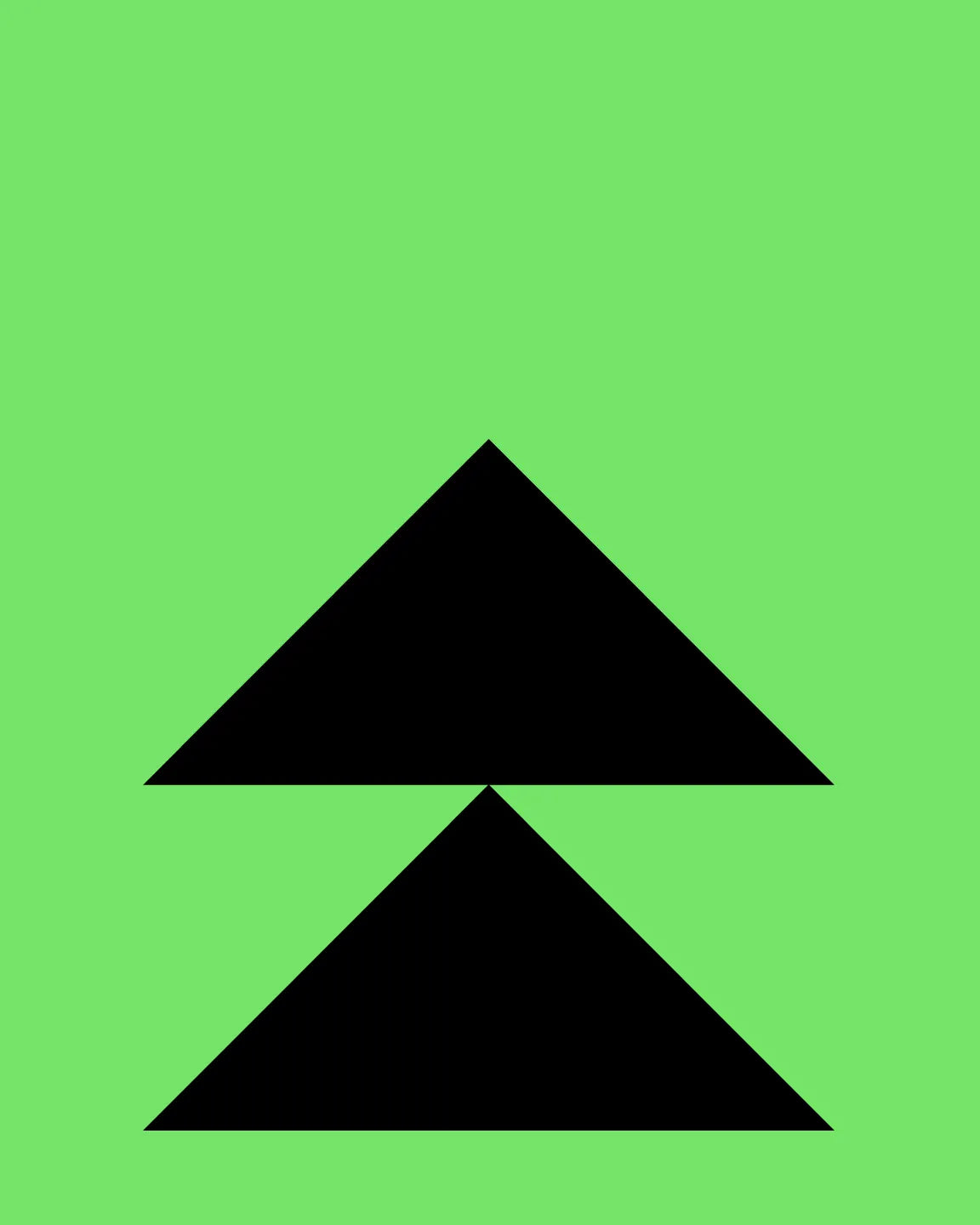 Minimalist black geometric double triangle symbol centered on a bright green background.